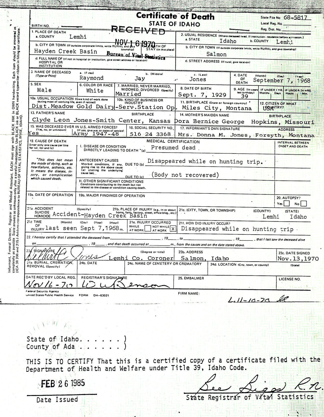 Death certificate